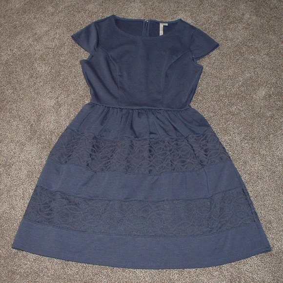 LC Lauren Conrad Blue Lace Dress Stretchy Knit Womens Size 2 Knee Length - Picture 4 of 4